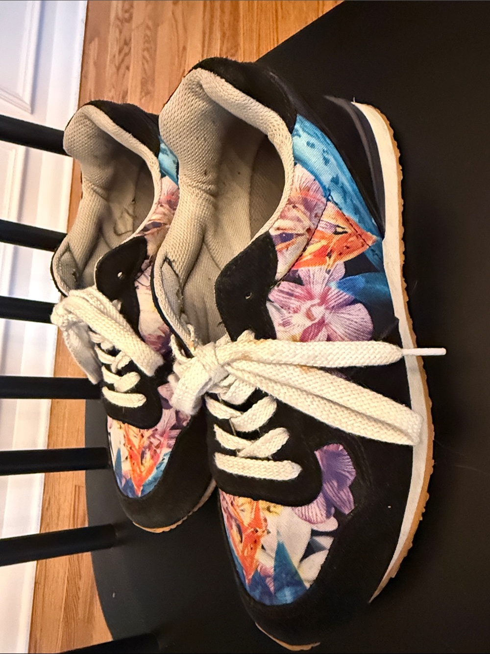 inkkas Women's Floral Athletic Sneakers - Black, Blue & Purple Accents
